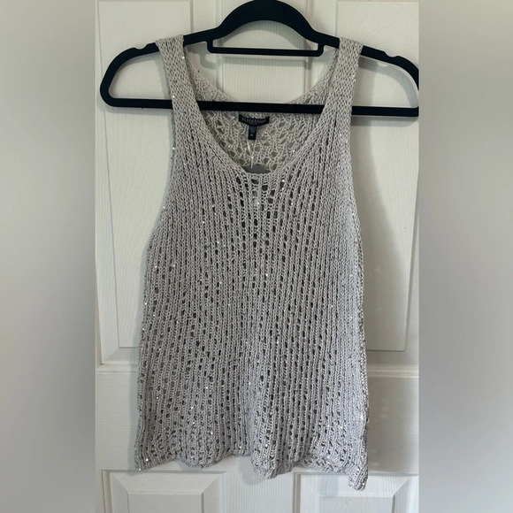 NWT Eileen Fisher Silver Sequin Chainmail Mesh Tank. Size PL. - Picture 5 of 6